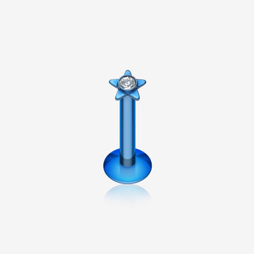 Colorline Sparkle Star Top Internally Threaded Labret-Blue/Clear